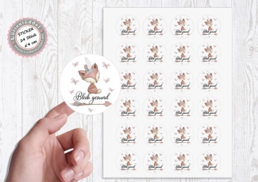 24 Stück zuckersüße Indianer Fuchs Sticker Aufkleber bleib gesund 4cm rund von Lüttentüddel® -